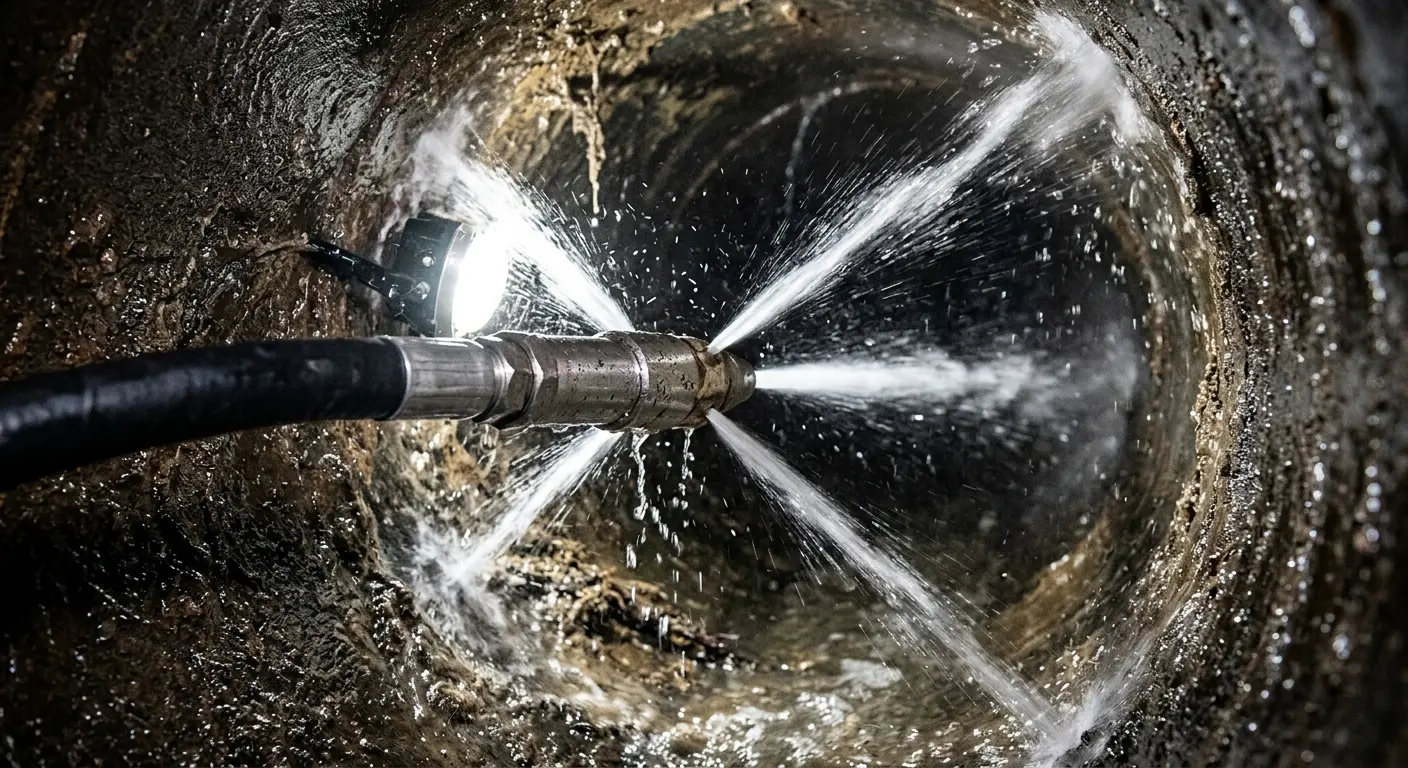 High-pressure hydro jetting nozzle cleaning sewer pipe for Sewer Line Relining in Shepherdsville